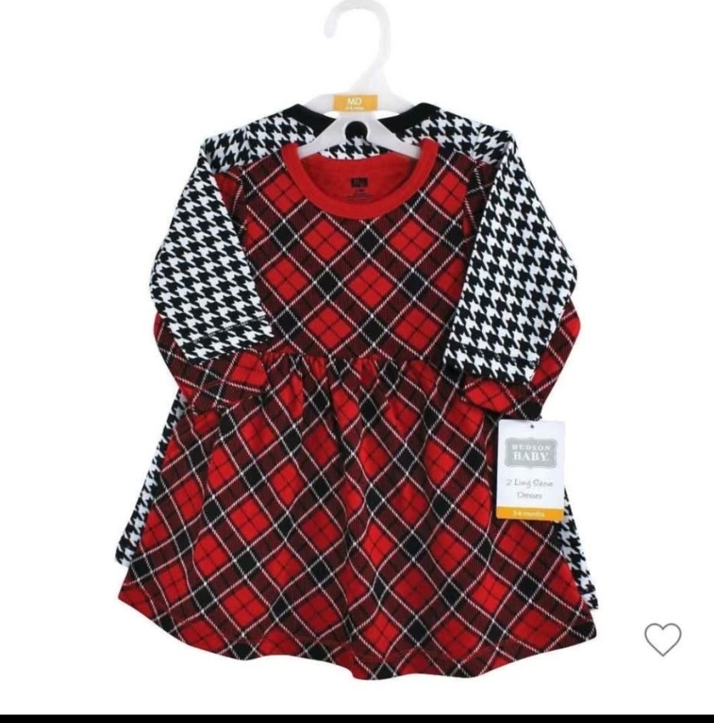 NWT Hudson Baby 2 Pc Red Plaid and Black Houndstooth Dress Set ~3-6 Mos - Picture 2 of 5